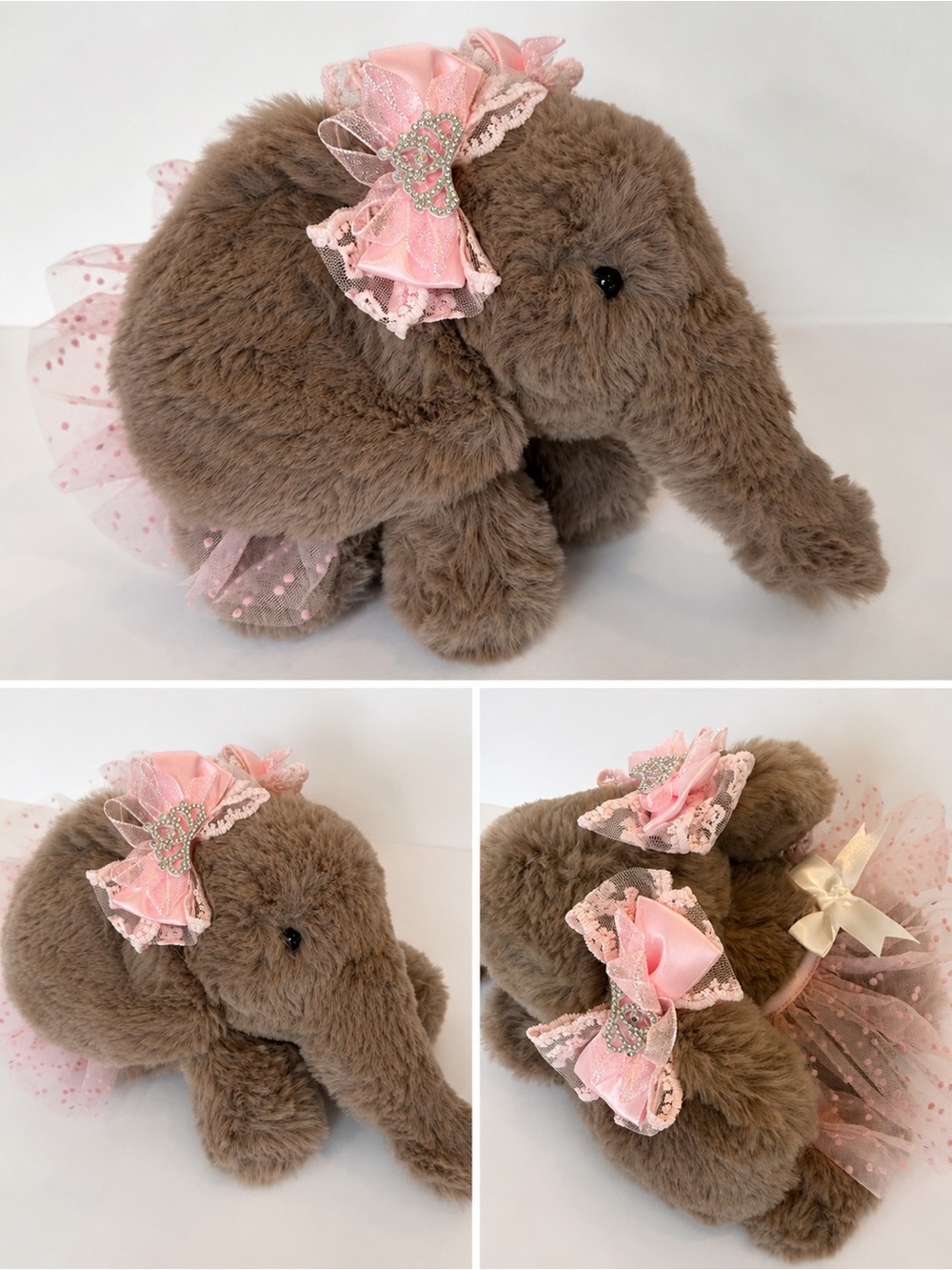 Plush Brown Elephant Hair Accessory with Pink Bow for Kids